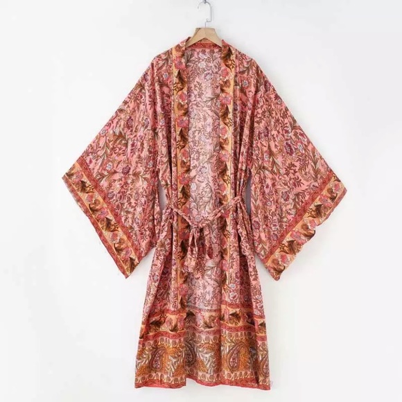 Floral & Paisley Print Kimono Bohemian Duster Wrap Coverup Top Casual - Picture 2 of 12